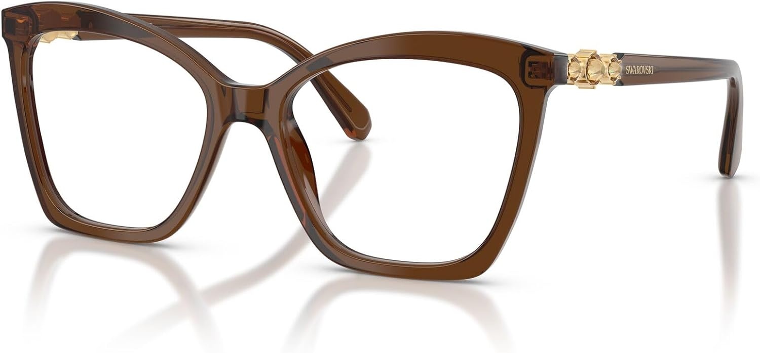 image:imageSwarovski Womens Sk2053f Low Bridge Fit Cat Eye Prescription Eyewear FramesTransparent BrownDemo Lens
