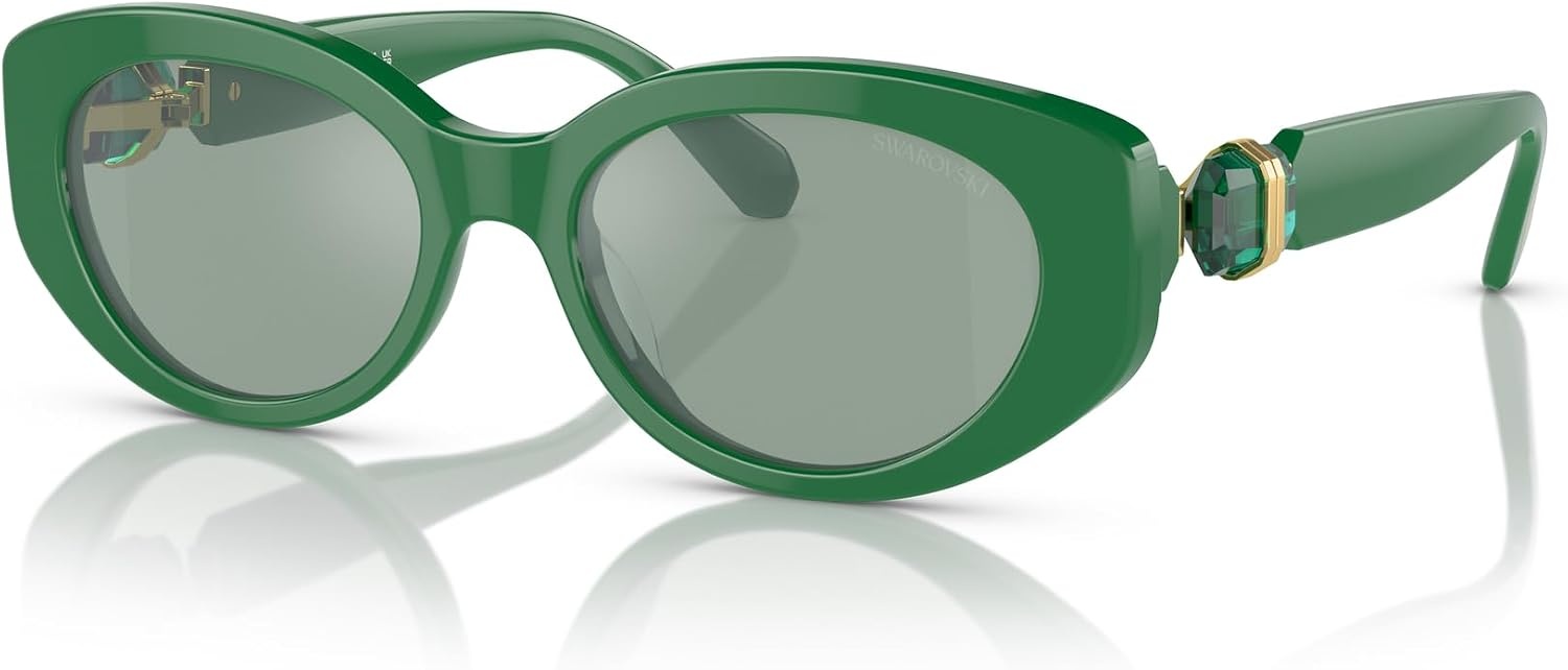 image:imageSwarovski Womens Sk6002f Low Bridge Fit Oval SunglassesDark GreenAzure Internal Mirrored Silver