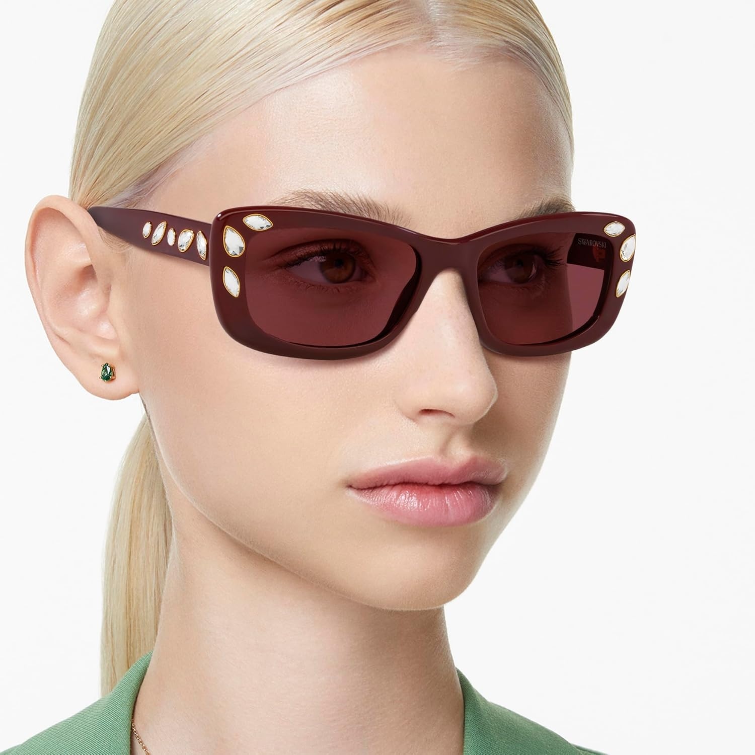 image:imageSwarovski Womens Sk6008 Square SunglassesBurgundyGreen