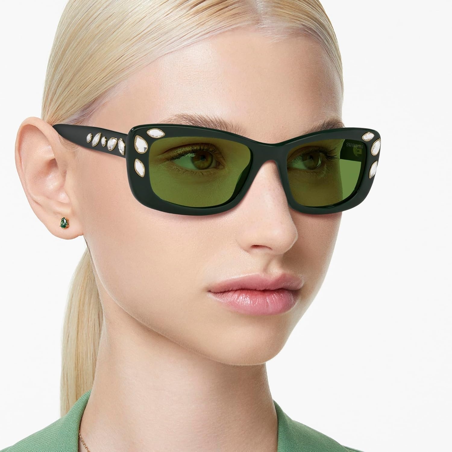 image:imageSwarovski Womens Sk6008 Square SunglassesDark GreenDark Green