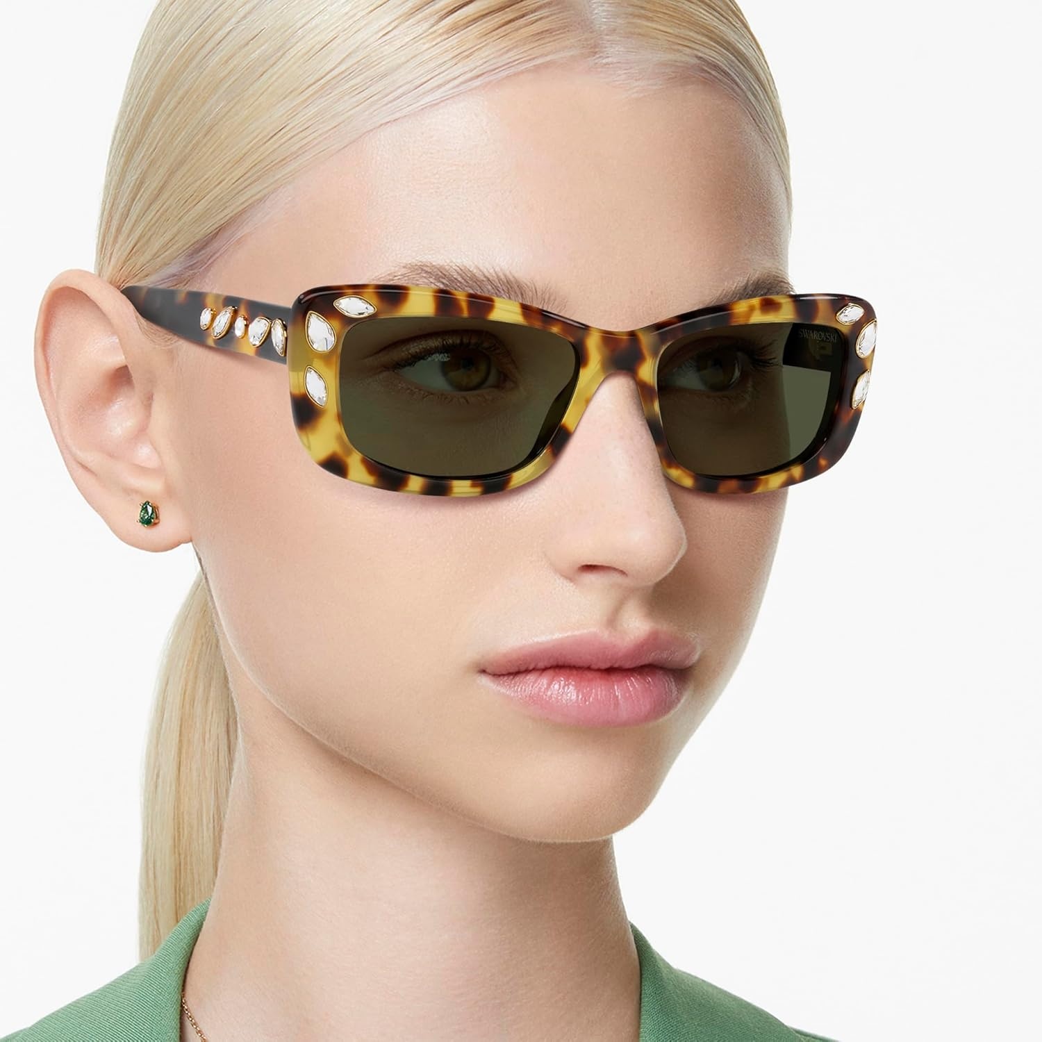 image:imageSwarovski Womens Sk6008 Square SunglassesMedium HavanaGreen