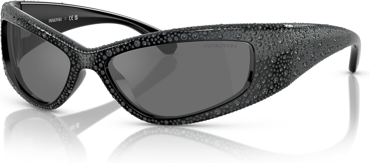 image:imageSwarovski Womens Sk6027 Rectangular SunglassesBlackGrey Mirrored Black