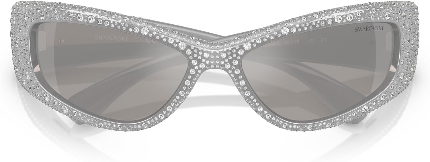 image:imageSwarovski Womens Sk6027 Rectangular SunglassesLight GreyLight Grey Mirrored Silver