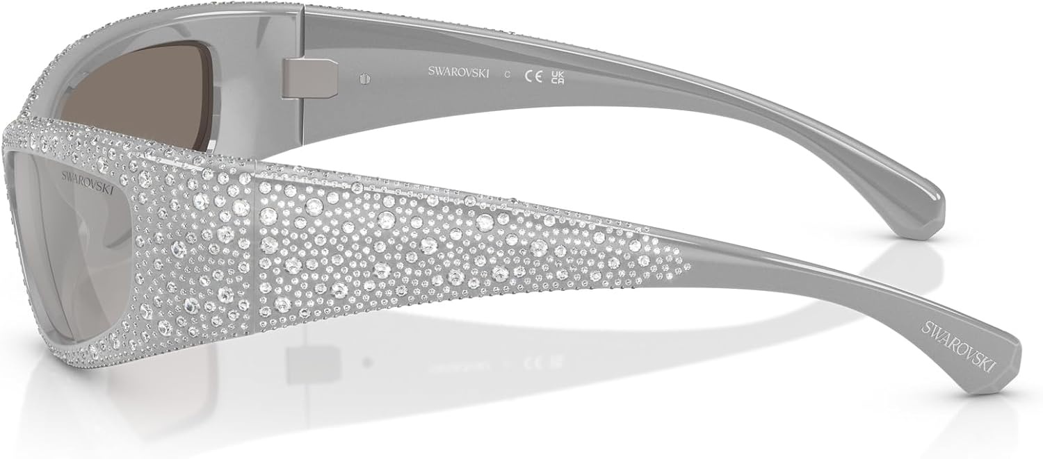image:imageSwarovski Womens Sk6027 Rectangular SunglassesLight GreyLight Grey Mirrored Silver