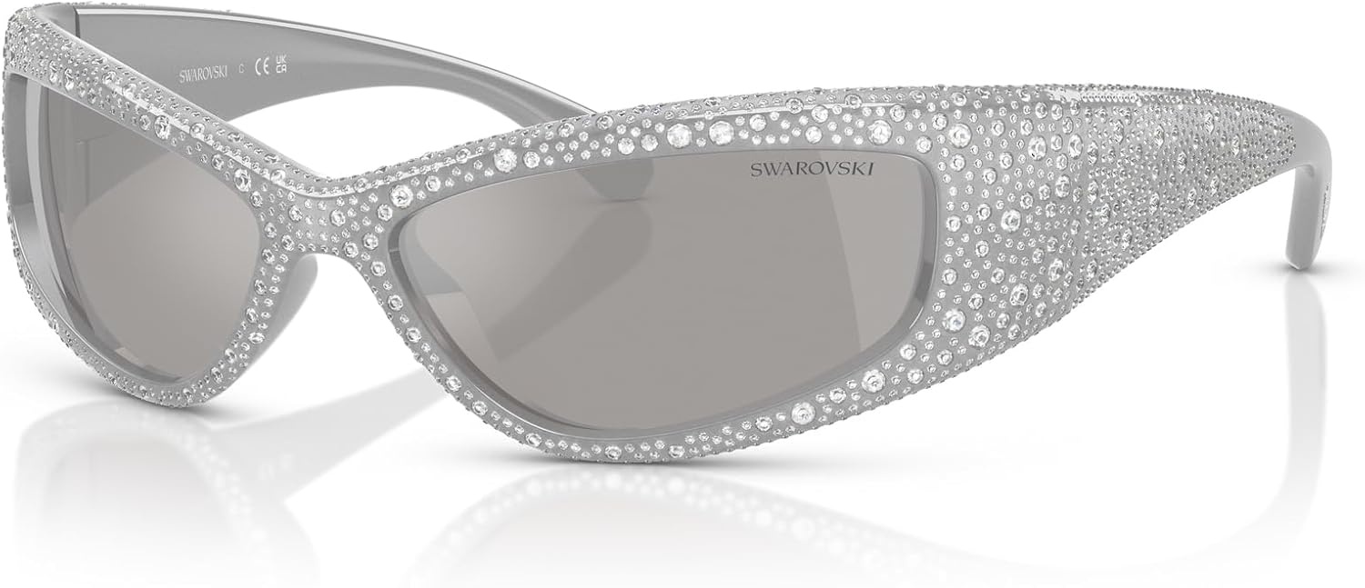 image:imageSwarovski Womens Sk6027 Rectangular SunglassesLight GreyLight Grey Mirrored Silver