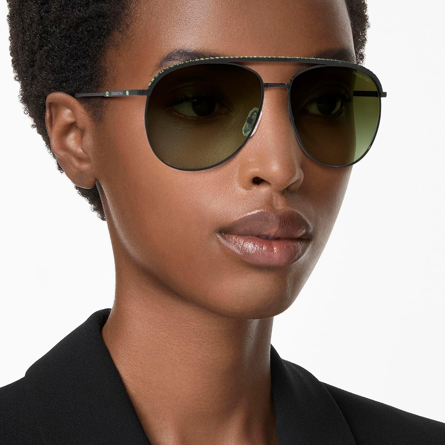image:imageSwarovski Womens Sk7005 Aviator SunglassesBlackGreen Gradient Brown