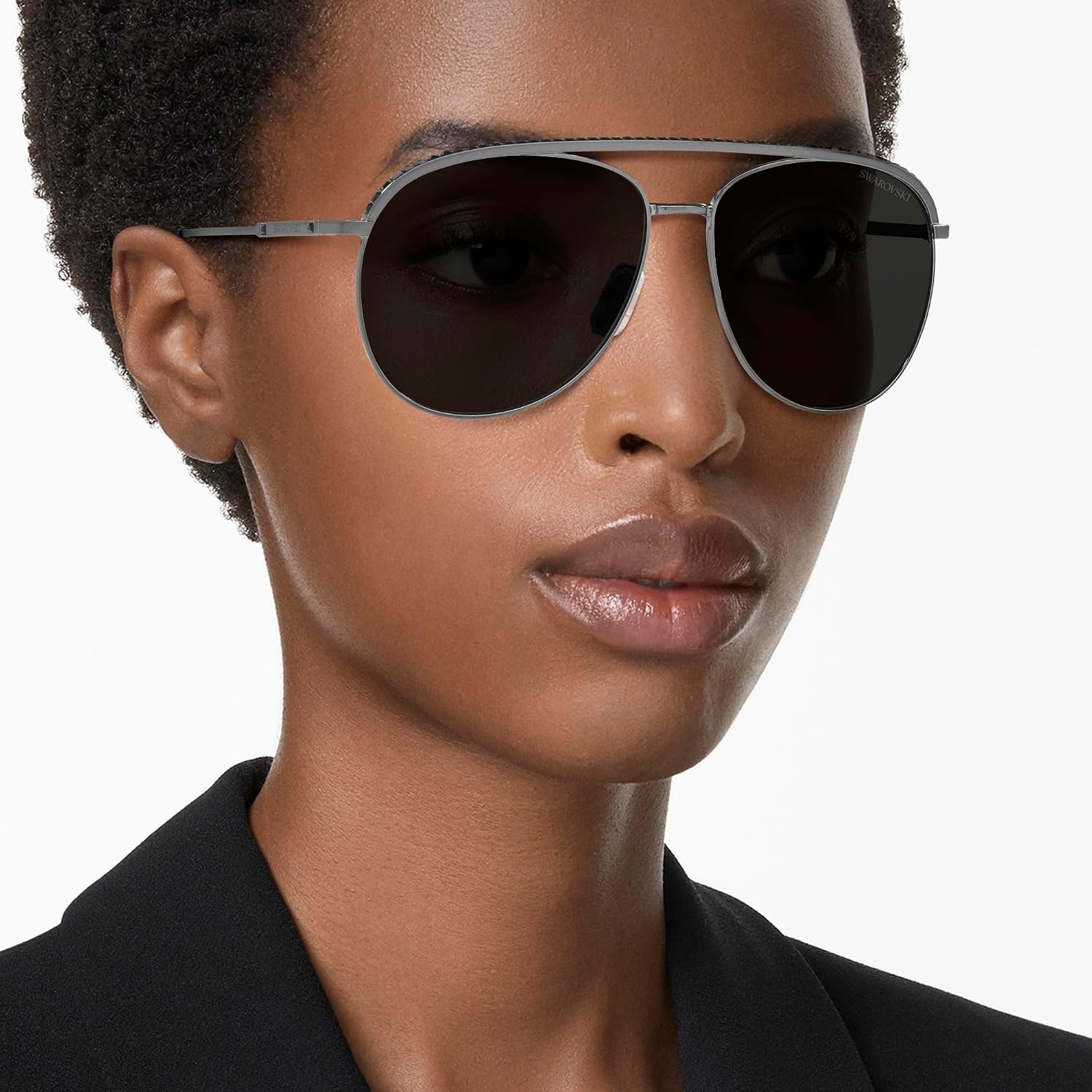image:imageSwarovski Womens Sk7005 Aviator SunglassesDark SilverDark Grey