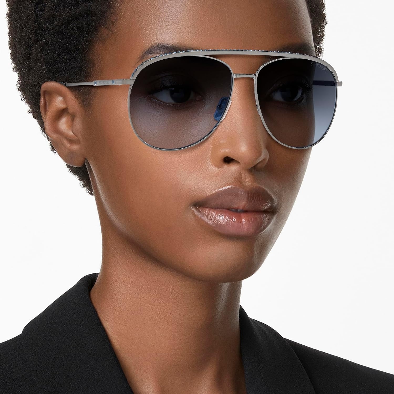 image:imageSwarovski Womens Sk7005 Aviator SunglassesGunmetalBlue Gradient Grey