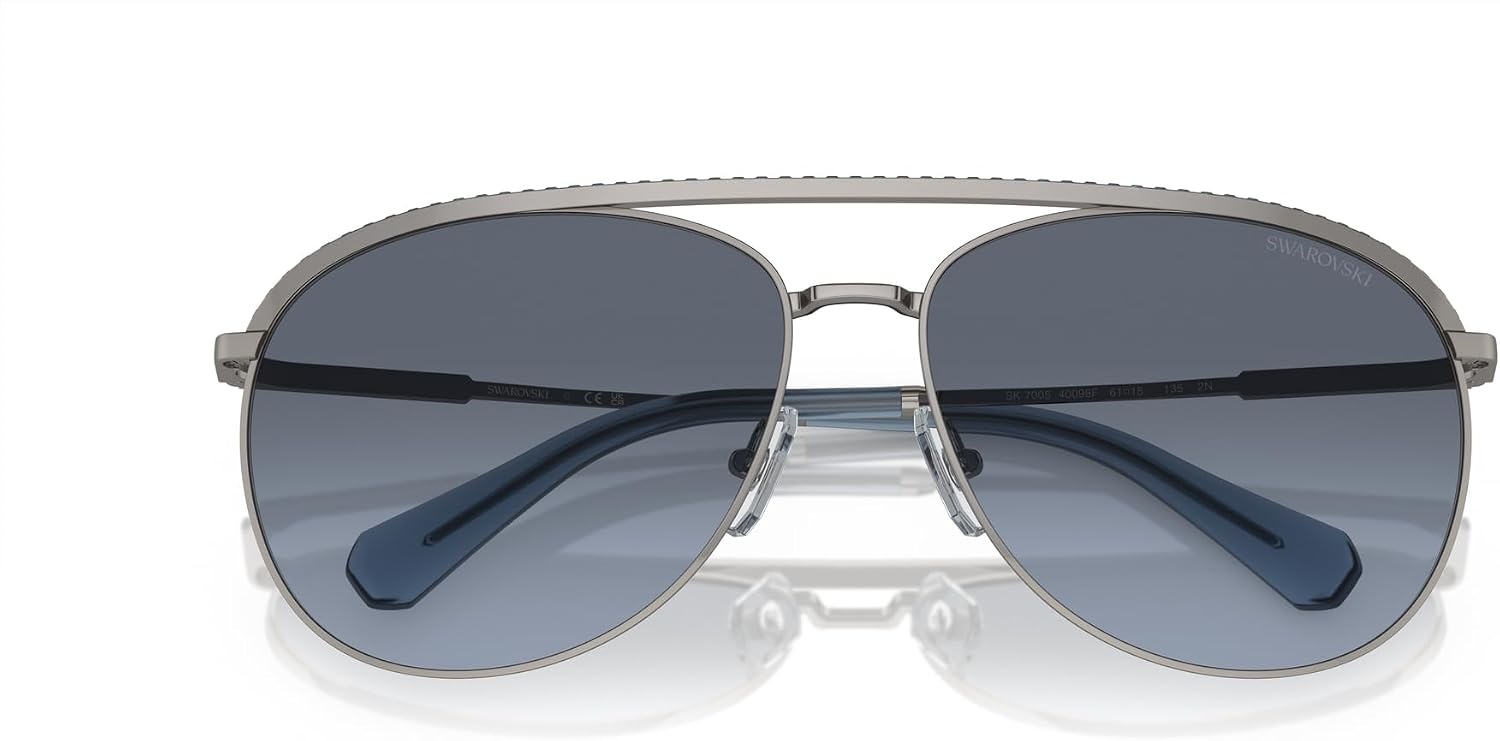 image:imageSwarovski Womens Sk7005 Aviator SunglassesGunmetalBlue Gradient Grey