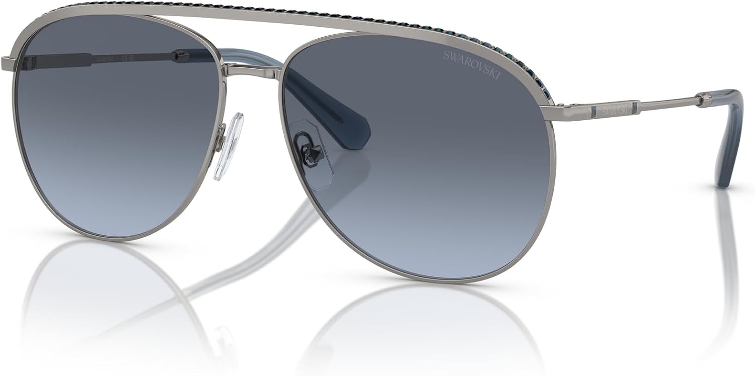 image:imageSwarovski Womens Sk7005 Aviator SunglassesGunmetalBlue Gradient Grey