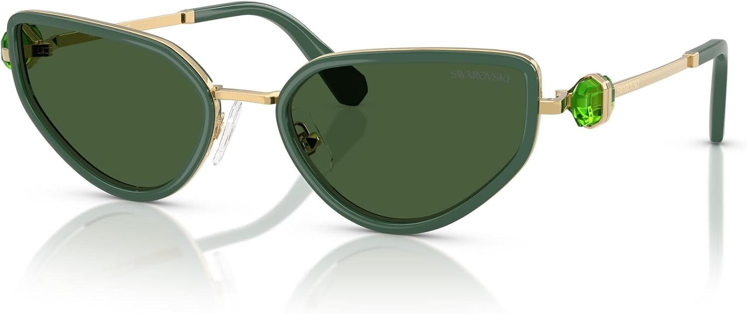 image:imageSwarovski Womens Sk7027 Cat Eye SunglassesGoldDark GreenDark Green