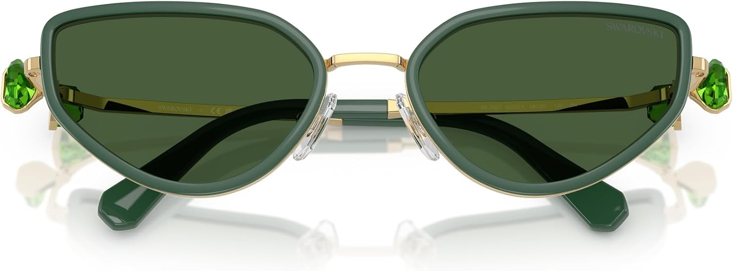 image:imageSwarovski Womens Sk7027 Cat Eye SunglassesGoldDark GreenDark Green
