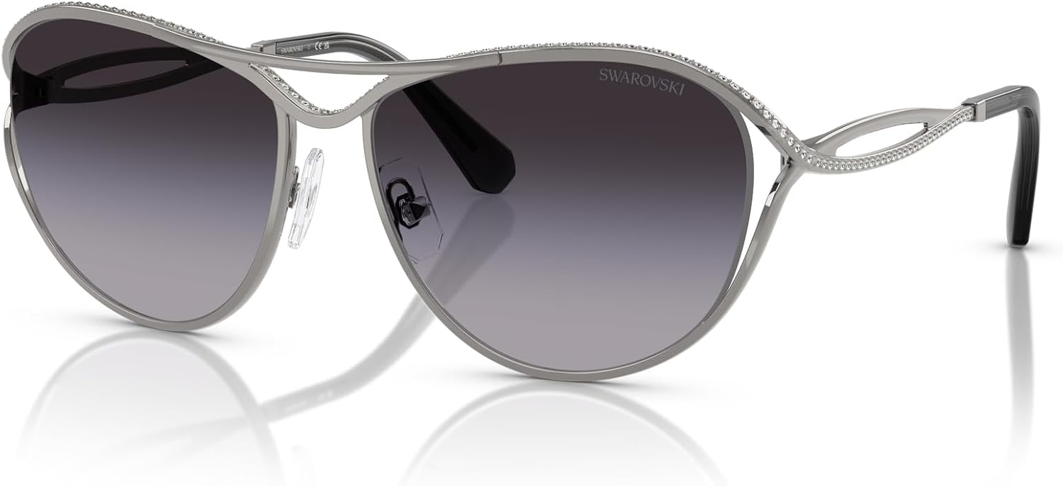 image:imageSwarovski Womens Sk7028 Aviator SunglassesGunmetalGrey Gradient
