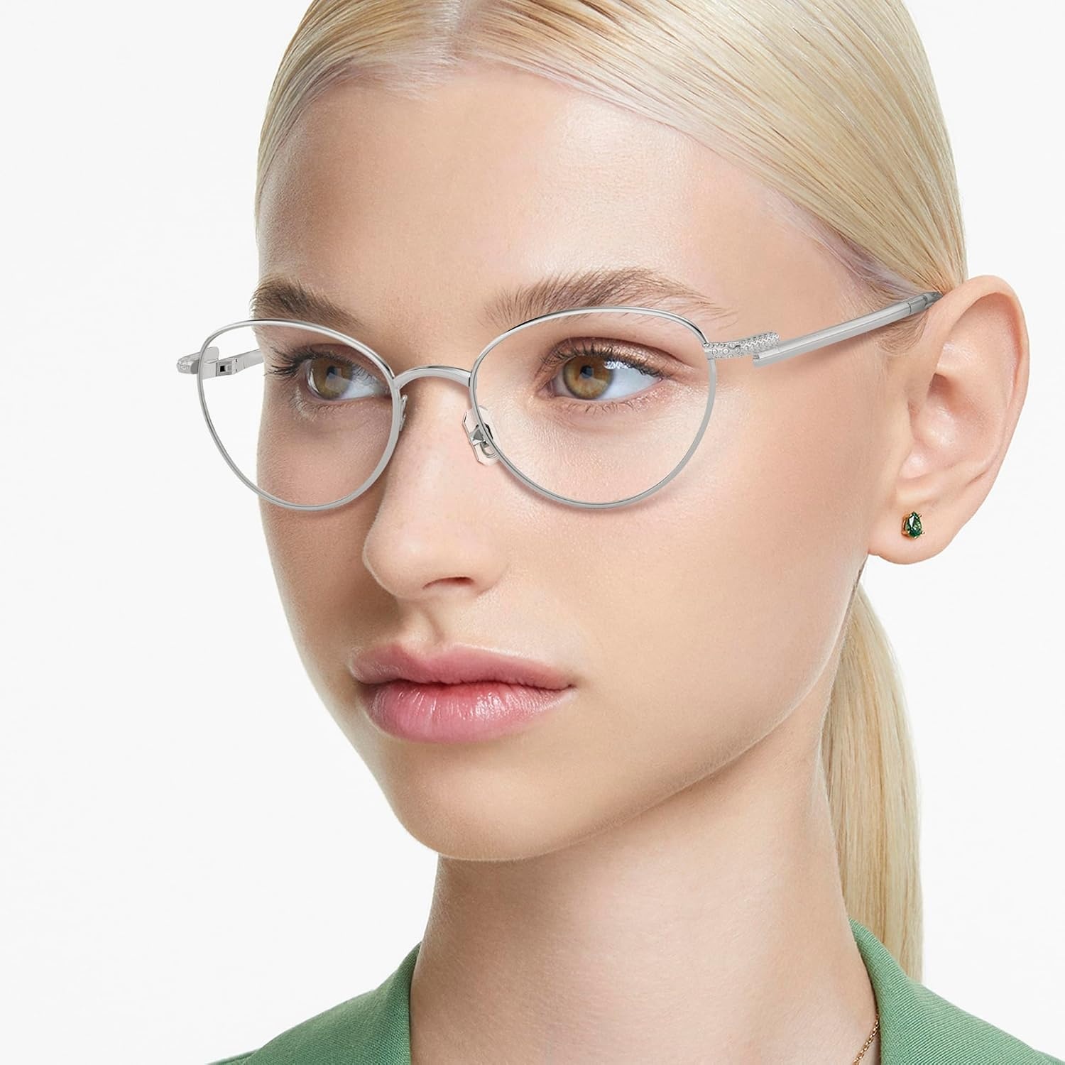 image:imageSwarovski womens Sk1002 Oval Prescription Eyewear FramesSilverDemo Lens