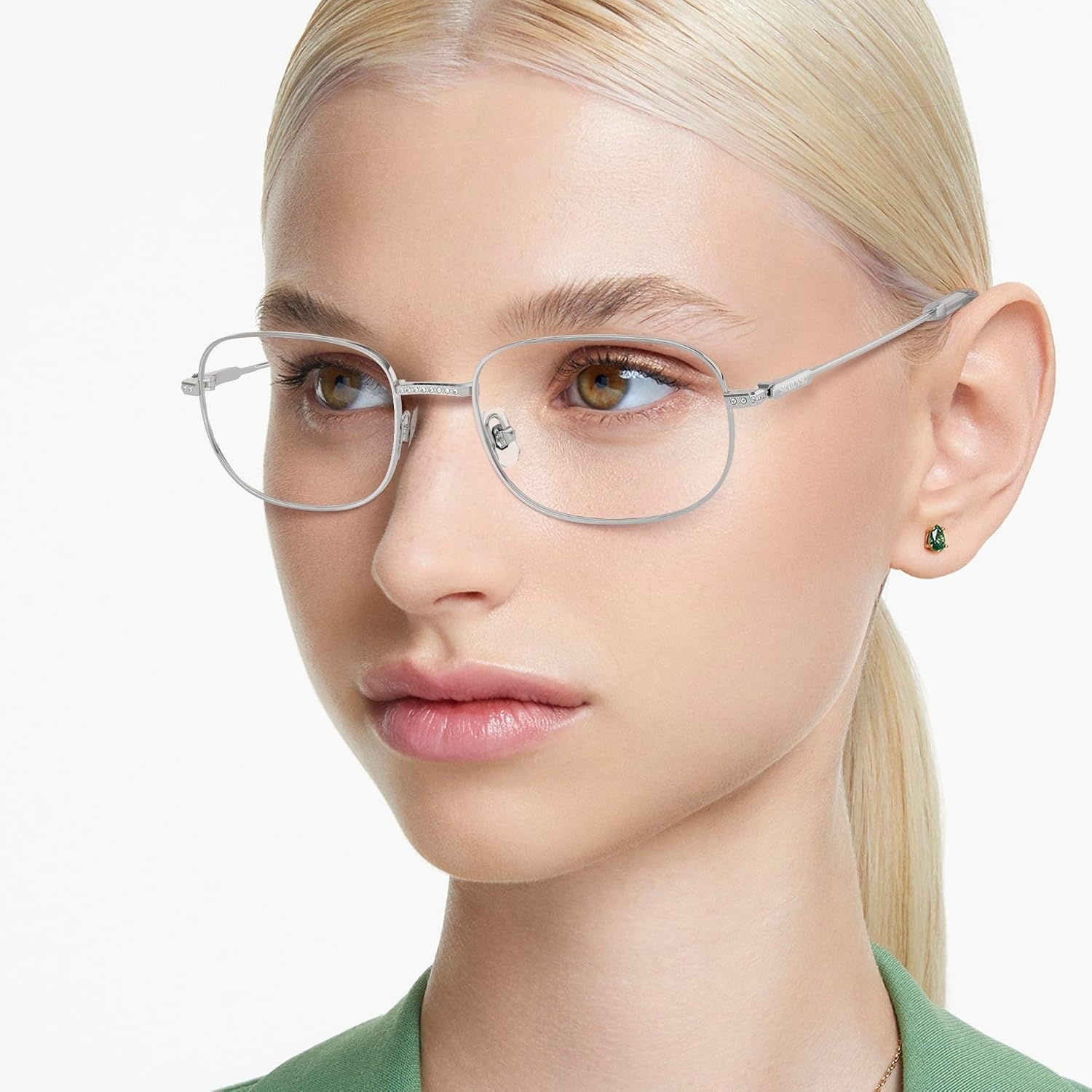 image:imageSwarovski womens Sk1005 Rectangular Prescription Eyewear FramesSilverDemo Lens