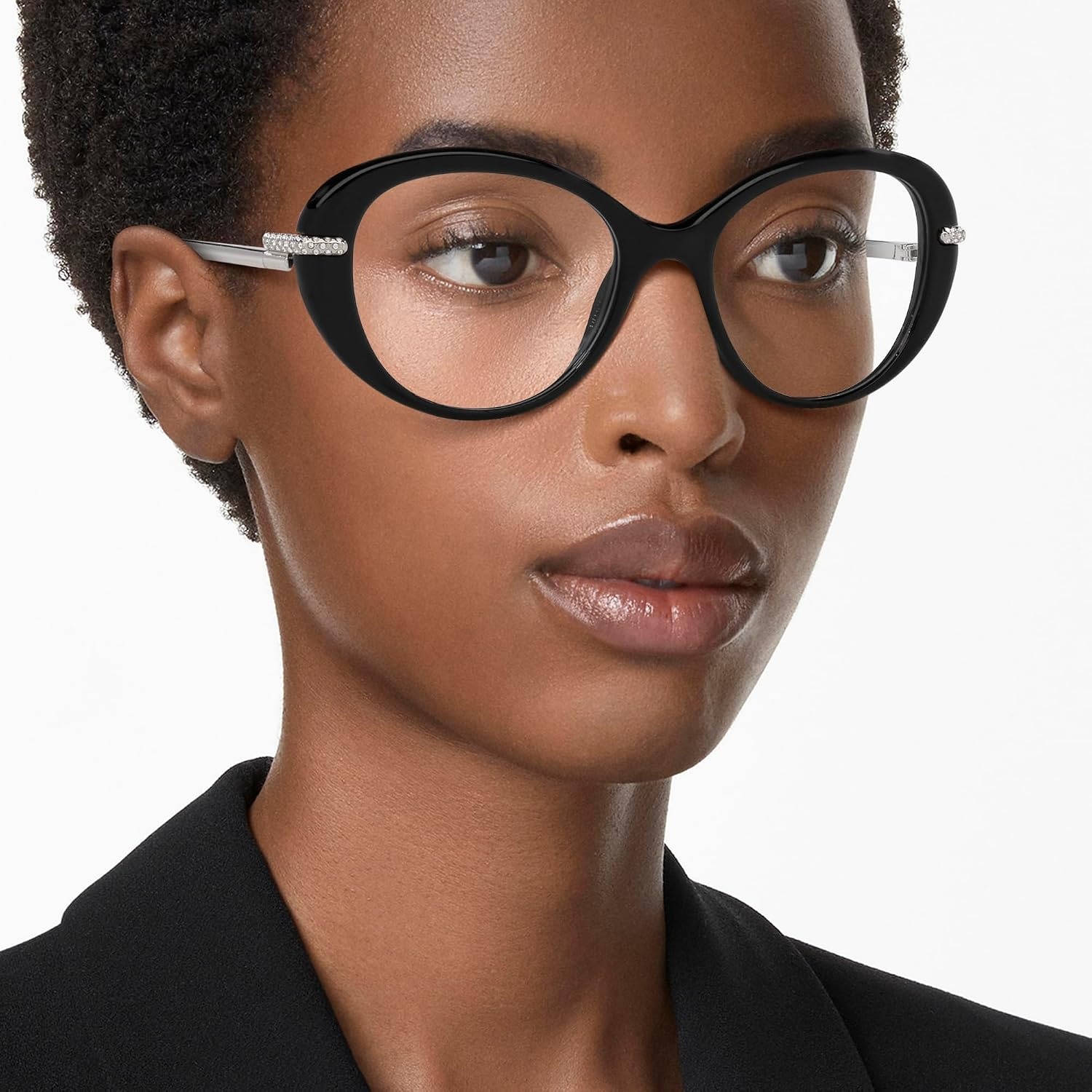 image:imageSwarovski womens Sk2001 Oval Prescription Eyewear FramesBlackSilverDemo Lens