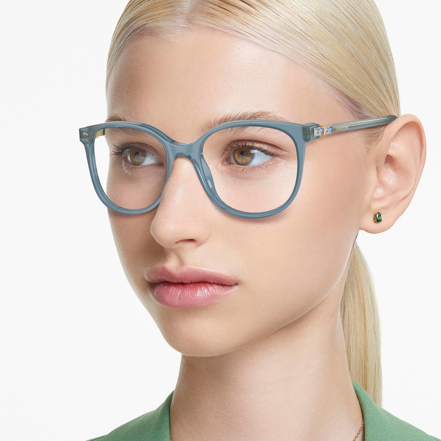 image:imageSwarovski womens Sk2002 Square Prescription Eyewear FramesOpaline BlueDemo Lens