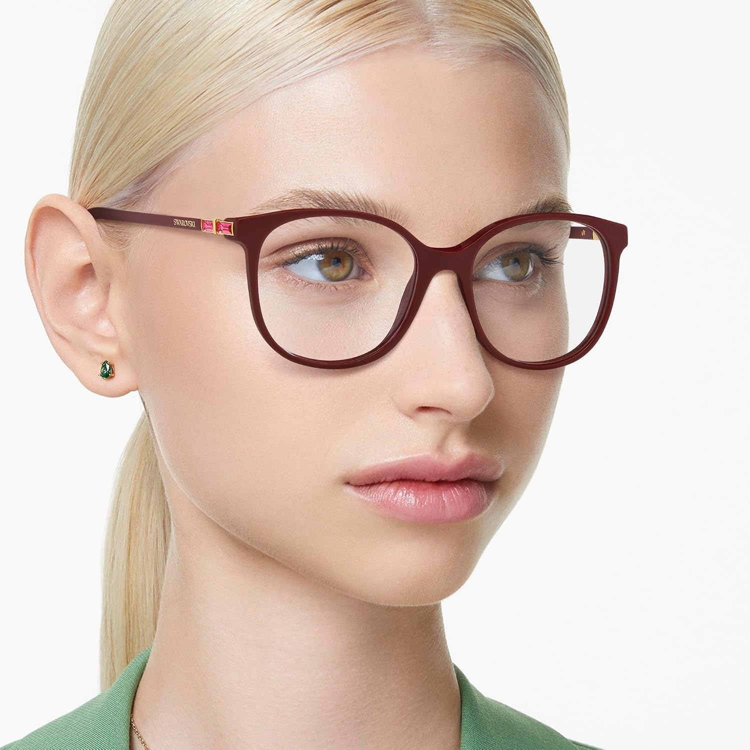 image:imageSwarovski womens Sk2002 Square Prescription Eyewear FramesSolid BurgundyDemo Lens