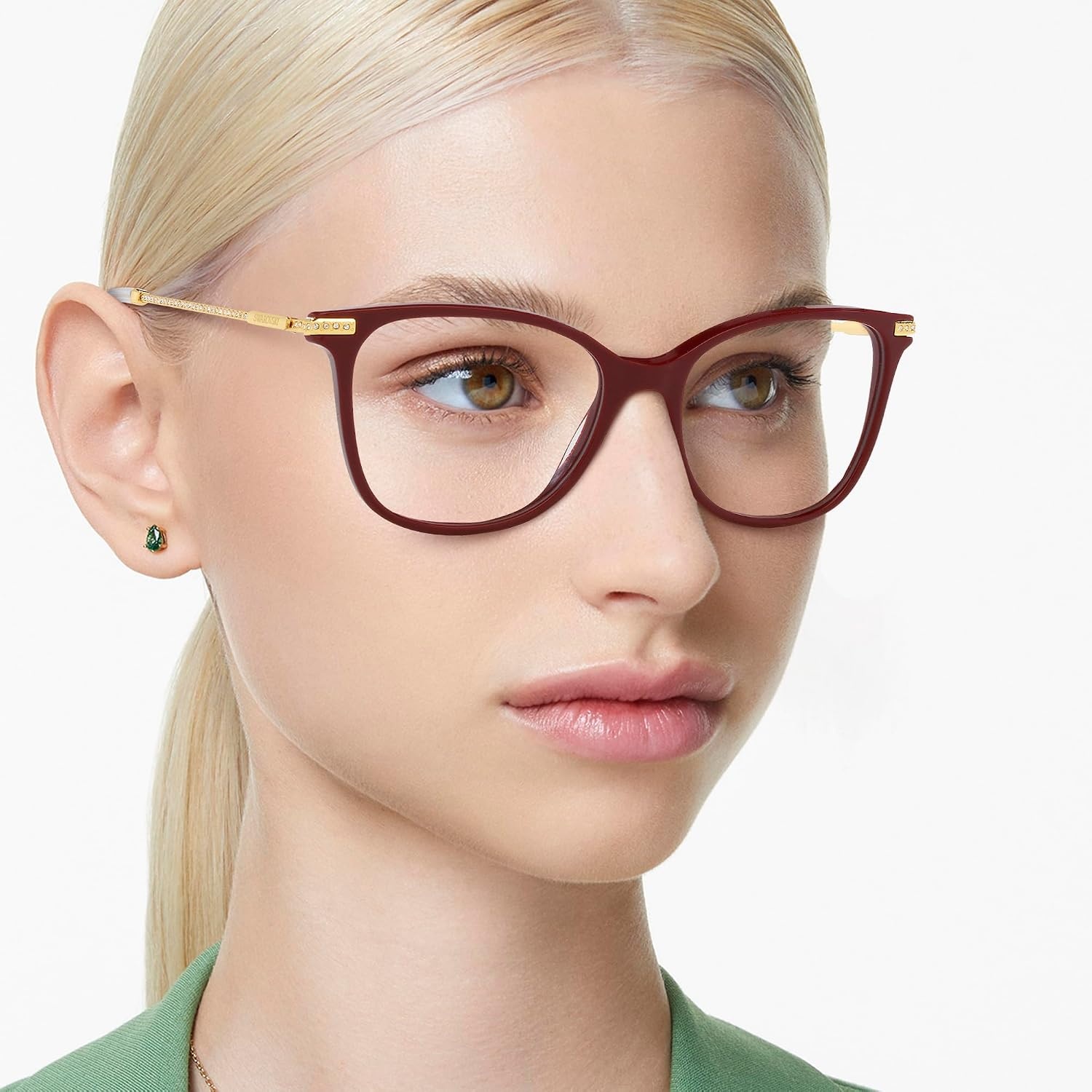 image:imageSwarovski womens Sk2010 Square Prescription Eyewear FramesBurgundyDemo Lens
