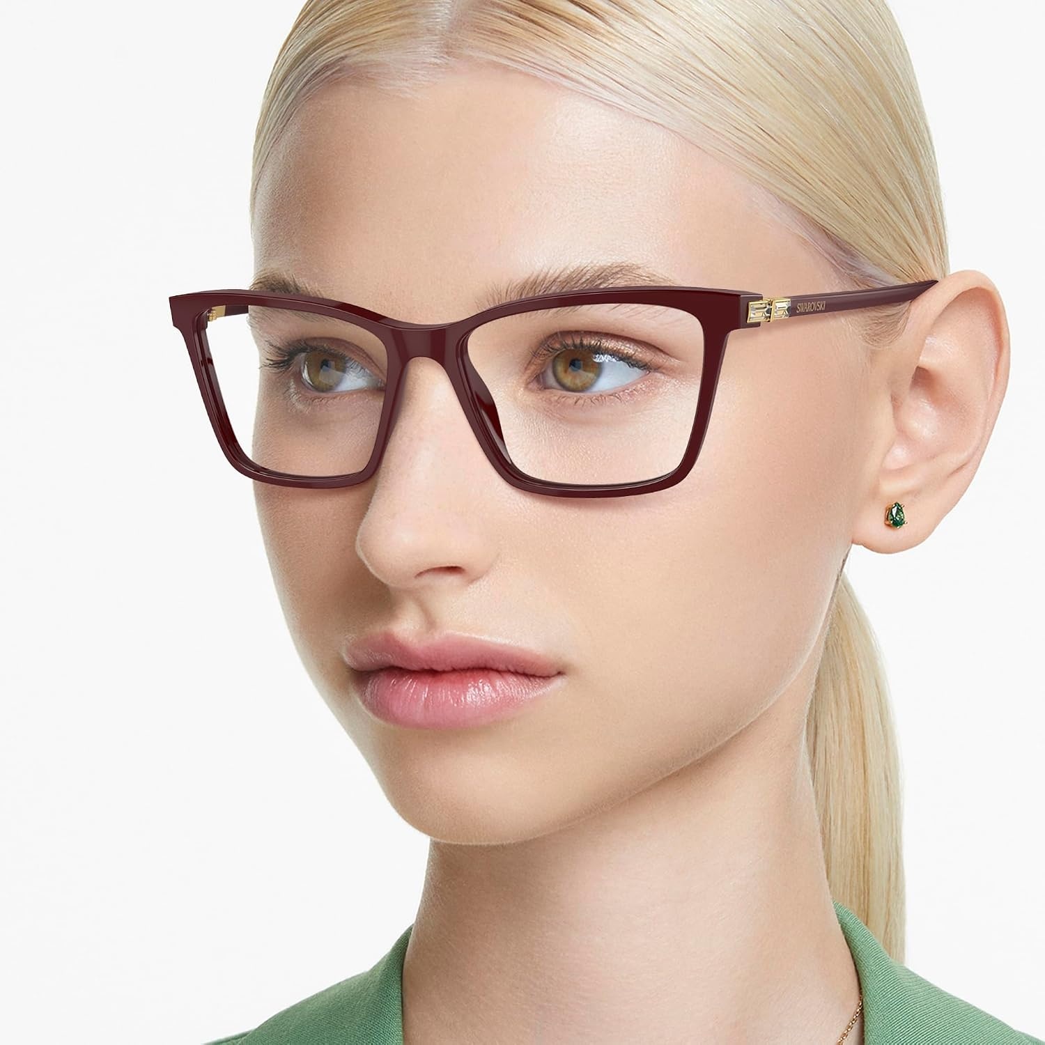 image:imageSwarovski womens Sk2015 Rectangular Prescription Eyewear FramesBurgundyDemo Lens