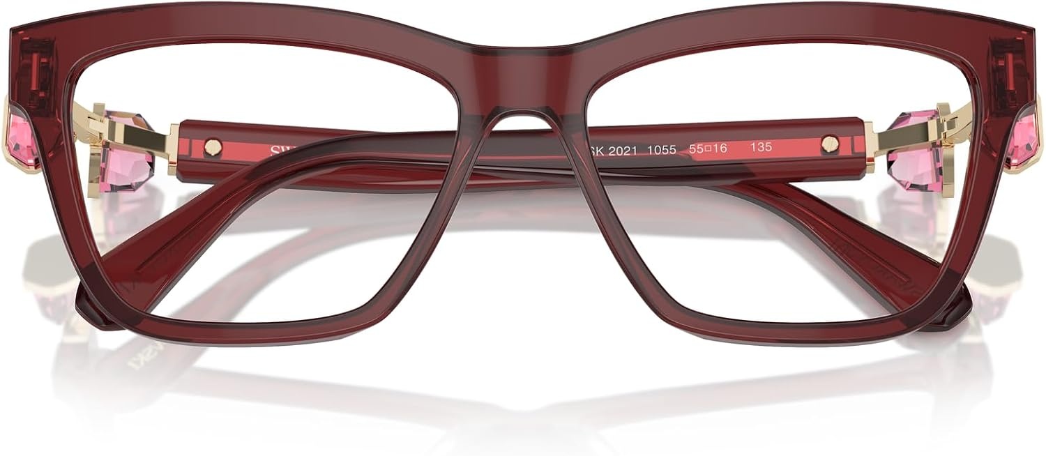 image:imageSwarovski womens Sk2021 Square Prescription Eyewear FramesTransparent BurgundyDemo Lens