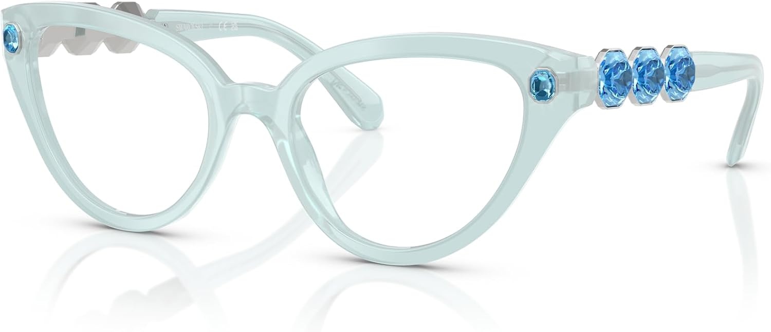 image:imageSwarovski womens Sk2028f Low Bridge Fit Cat Eye Prescription Eyewear FramesMilky Light BlueDemo Lens