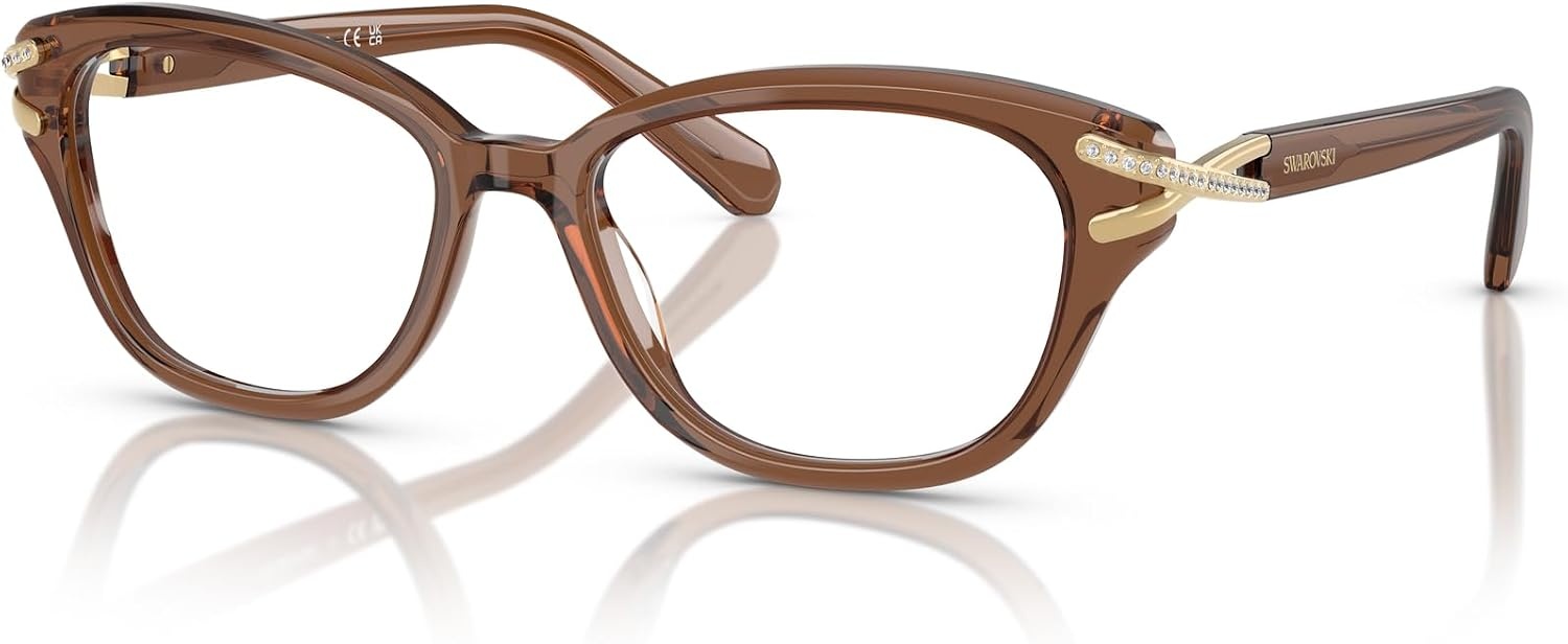 image:imageSwarovski womens Sk2032f Low Bridge Fit Square Prescription Eyewear FramesTransparent BrownDemo Lens