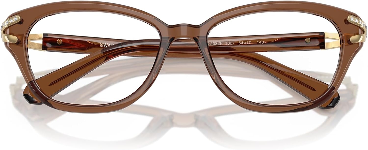 image:imageSwarovski womens Sk2032f Low Bridge Fit Square Prescription Eyewear FramesTransparent BrownDemo Lens