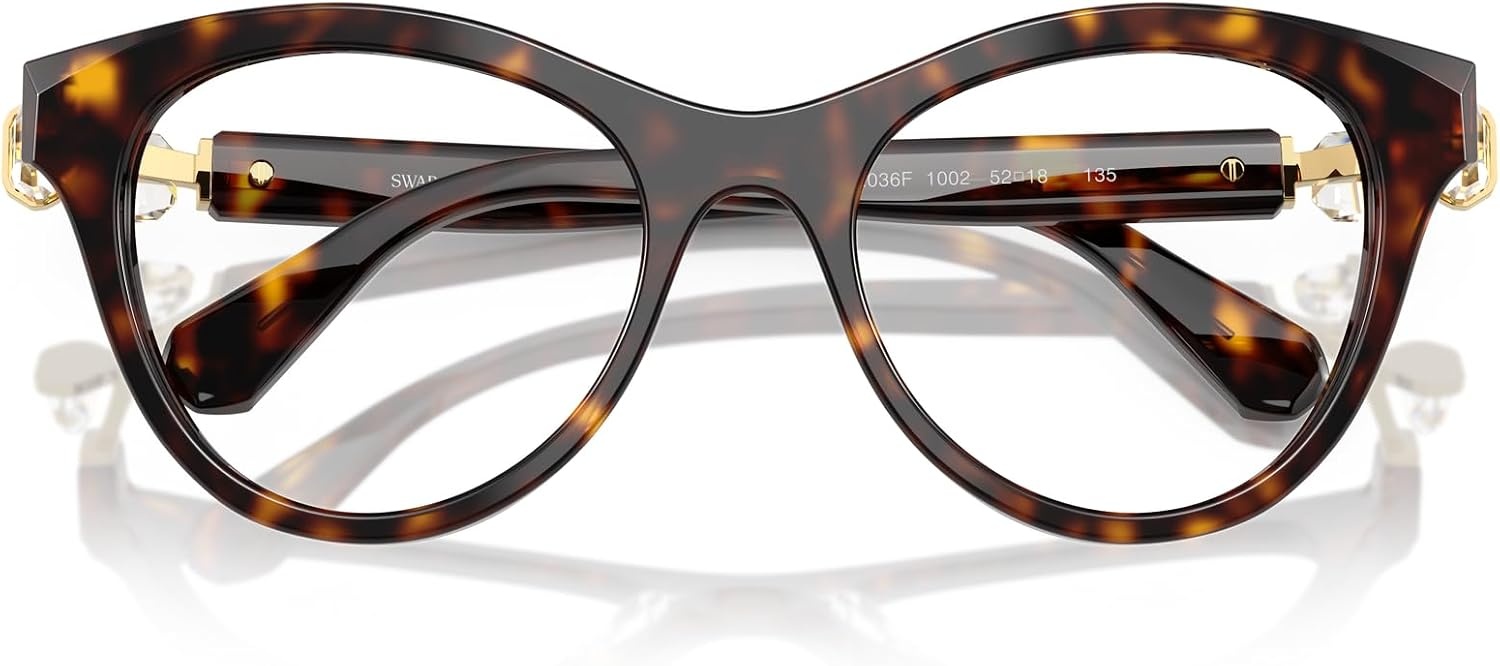 image:imageSwarovski womens Sk2036f Low Bridge Fit Round Prescription Eyewear FramesDark HavanaDemo Lens