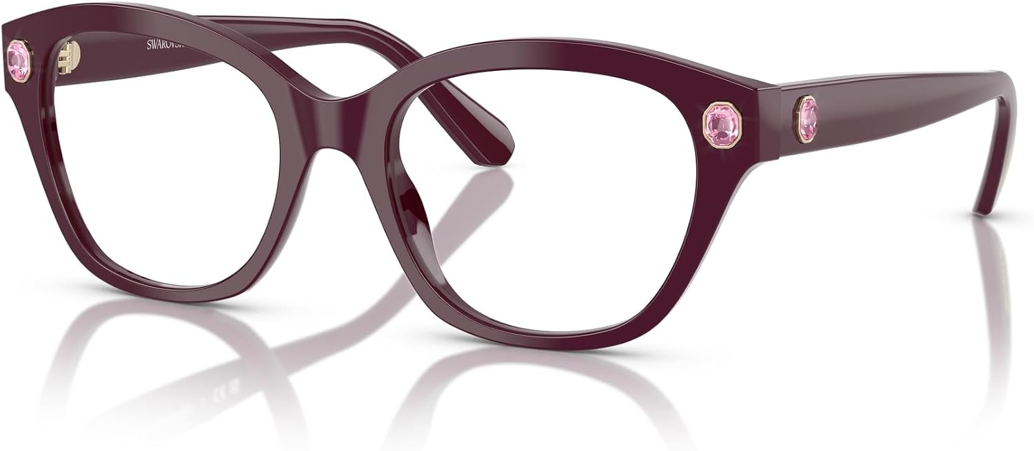 image:imageSwarovski womens Sk2038f Low Bridge Fit Square Prescription Eyewear FramesBurgundyDemo Lens