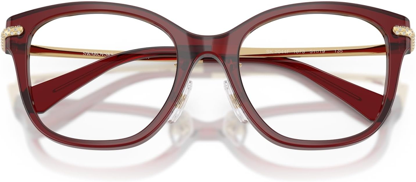 image:imageSwarovski womens Sk2044f Low Bridge Fit Square Prescription Eyewear FramesTransparent BurgundyDemo Lens