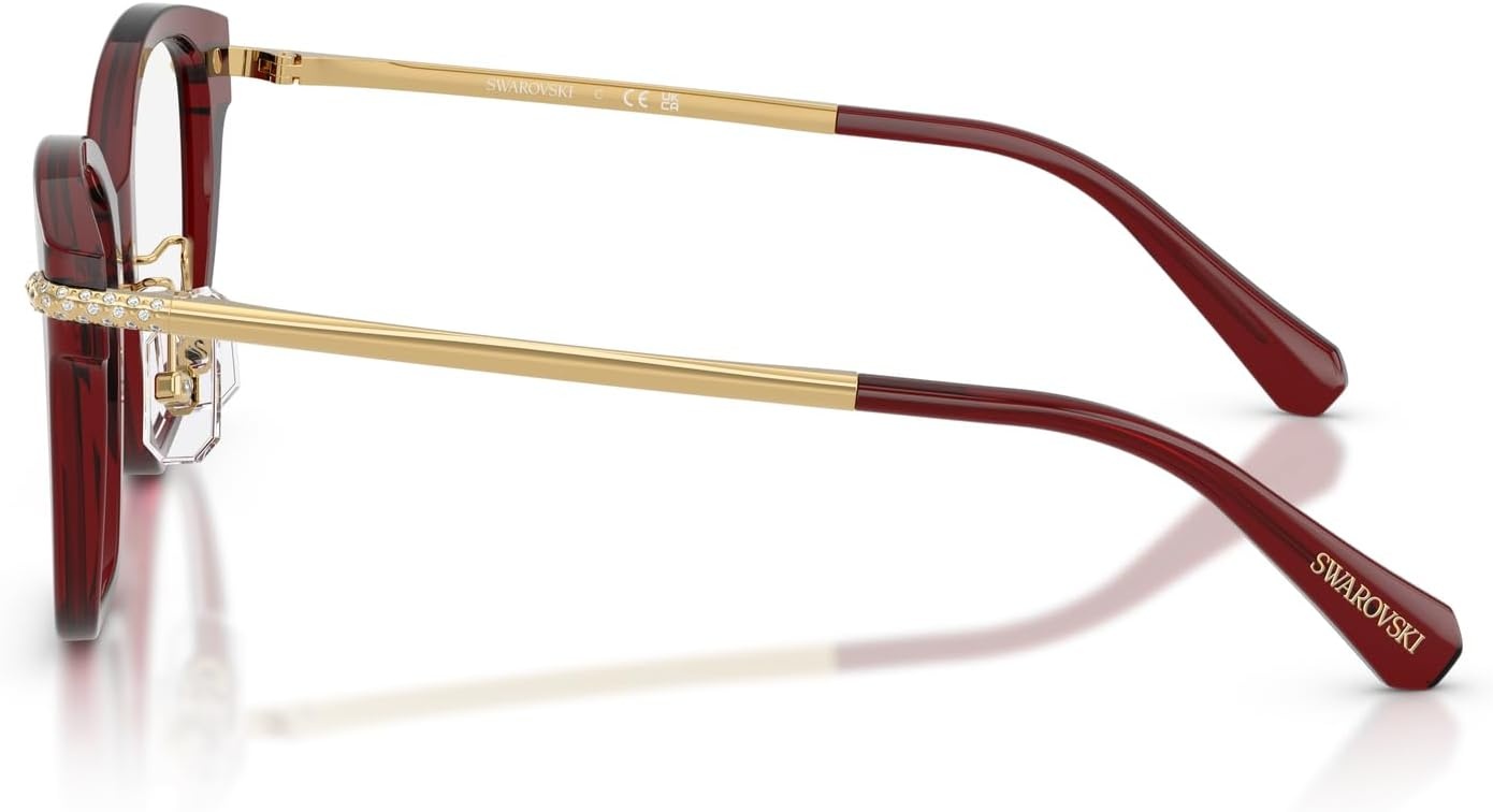 image:imageSwarovski womens Sk2044f Low Bridge Fit Square Prescription Eyewear FramesTransparent BurgundyDemo Lens
