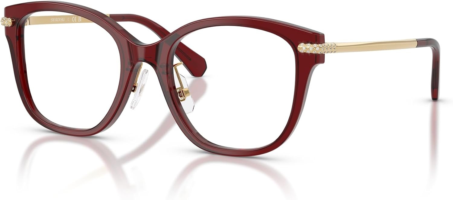 image:imageSwarovski womens Sk2044f Low Bridge Fit Square Prescription Eyewear FramesTransparent BurgundyDemo Lens