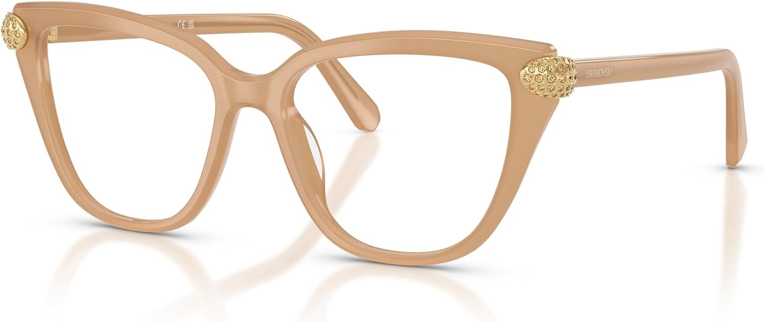 image:imageSwarovski womens Sk2045f Low Bridge Fit Cat Eye Prescription Eyewear FramesMilky BeigeDemo Lens