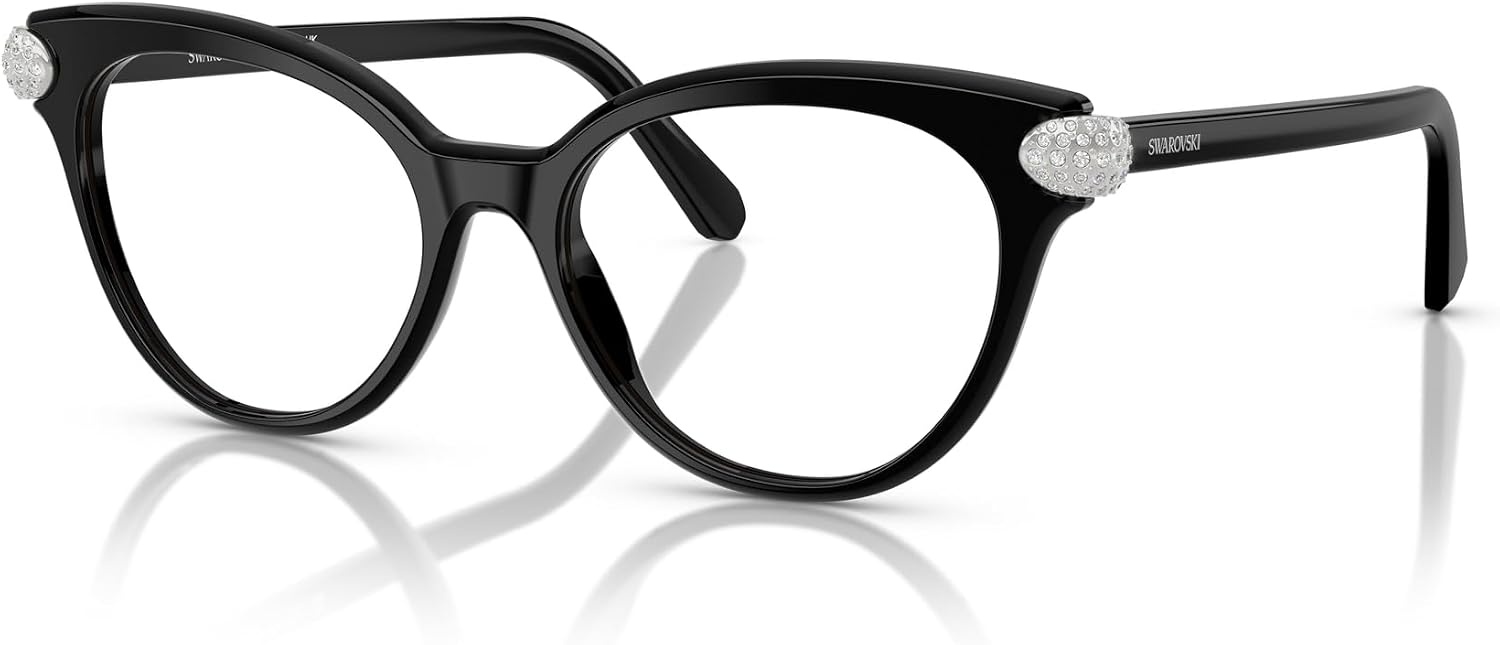 image:imageSwarovski womens Sk2046f Low Bridge Fit Round Prescription Eyewear FramesBlackDemo Lens