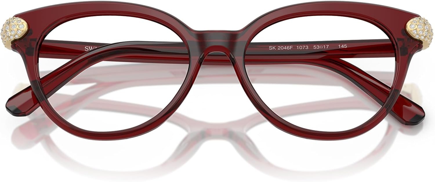 image:imageSwarovski womens Sk2046f Low Bridge Fit Round Prescription Eyewear FramesTransparent BurgundyDemo Lens