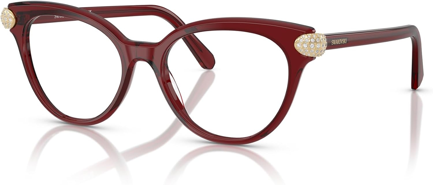 image:imageSwarovski womens Sk2046f Low Bridge Fit Round Prescription Eyewear FramesTransparent BurgundyDemo Lens