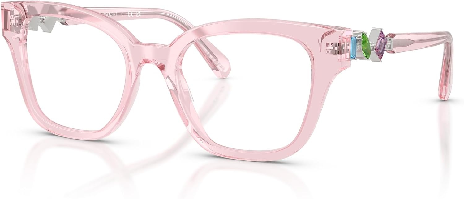image:imageSwarovski womens Sk2048f Low Bridge Fit Square Prescription Eyewear FramesTransparent PinkDemo Lens