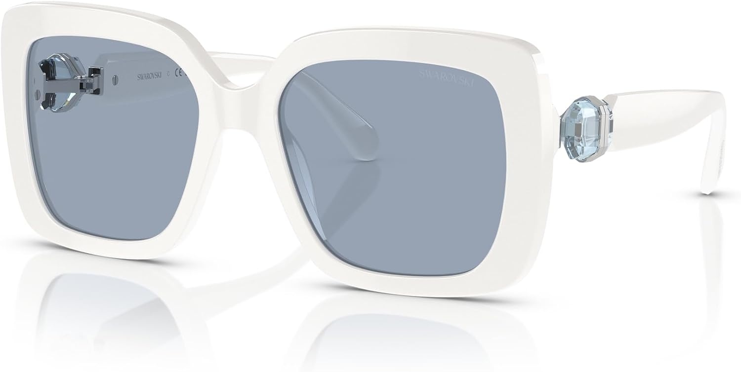 image:imageSwarovski womens Sk6001f Low Bridge Fit Square SunglassesWhiteLight Blue Mirrored Silver