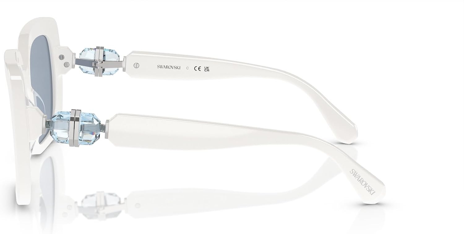 image:imageSwarovski womens Sk6001f Low Bridge Fit Square SunglassesWhiteLight Blue Mirrored Silver
