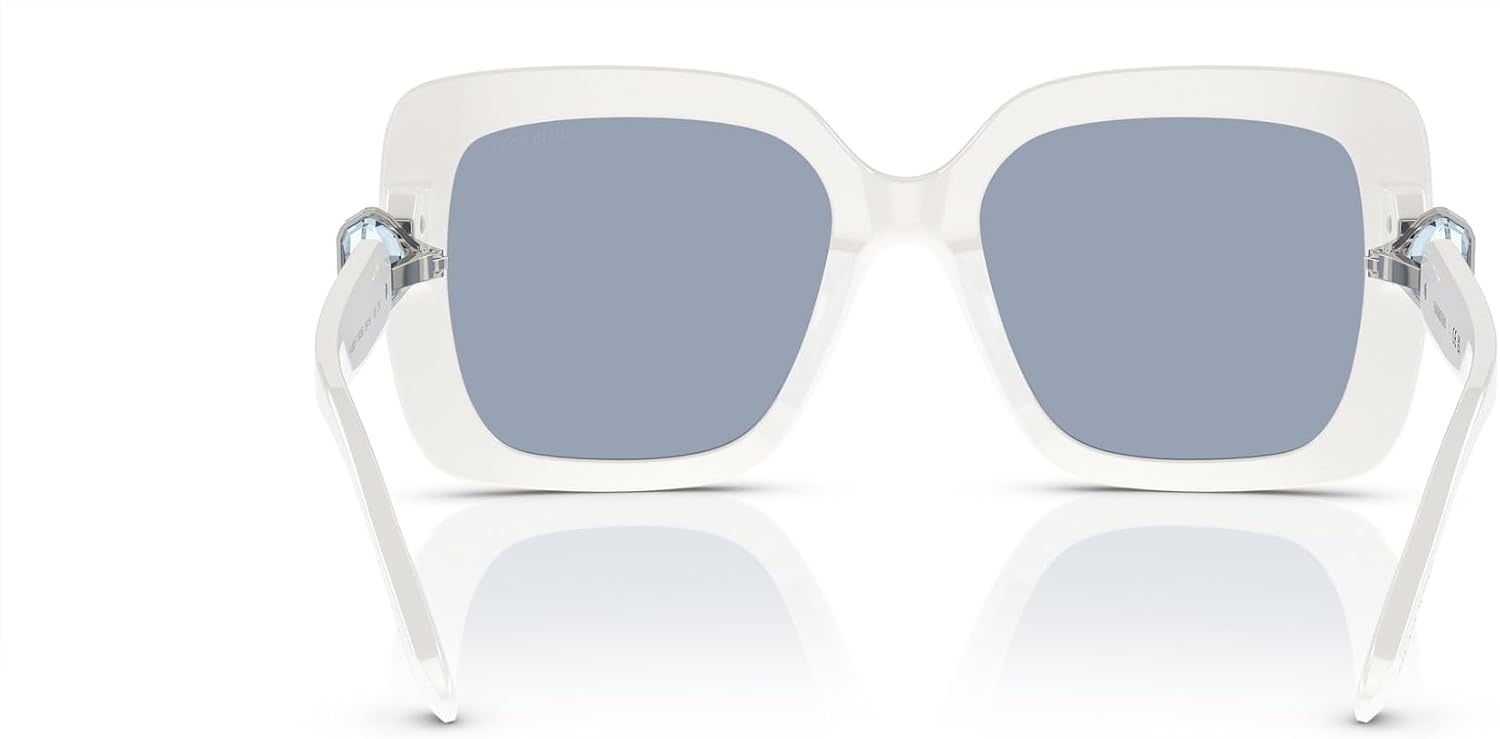 image:imageSwarovski womens Sk6001f Low Bridge Fit Square SunglassesWhiteLight Blue Mirrored Silver