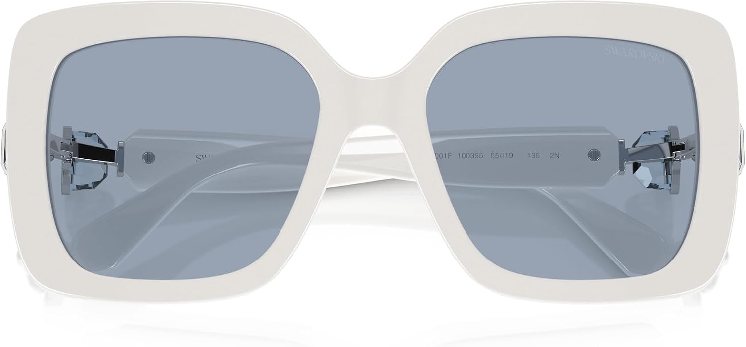 image:imageSwarovski womens Sk6001f Low Bridge Fit Square SunglassesWhiteLight Blue Mirrored Silver