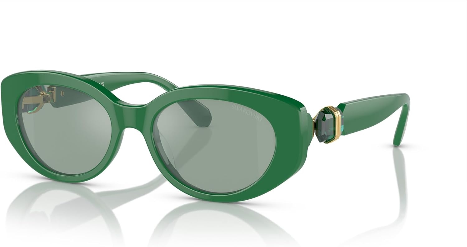 image:imageSwarovski womens Sk6002 Oval SunglassesDark GreenAzure Internal Mirrored Silver