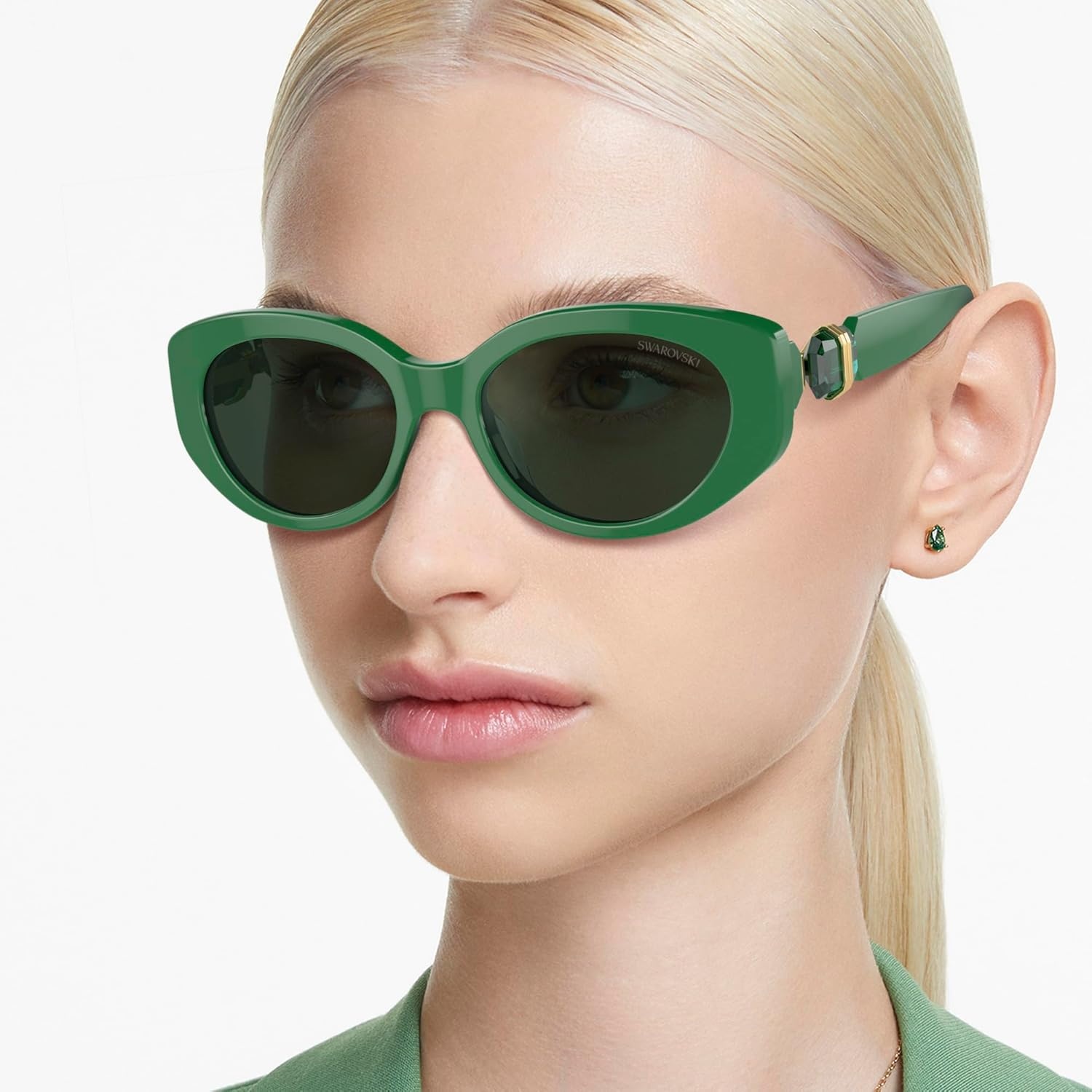 image:imageSwarovski womens Sk6002 Oval SunglassesDark GreenAzure Internal Mirrored Silver