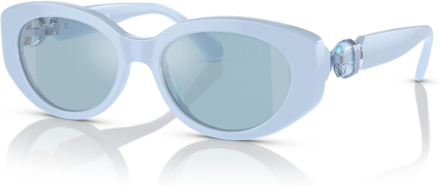 image:imageSwarovski womens Sk6002 Oval SunglassesLight BlueLight Blue Mirrored Silver