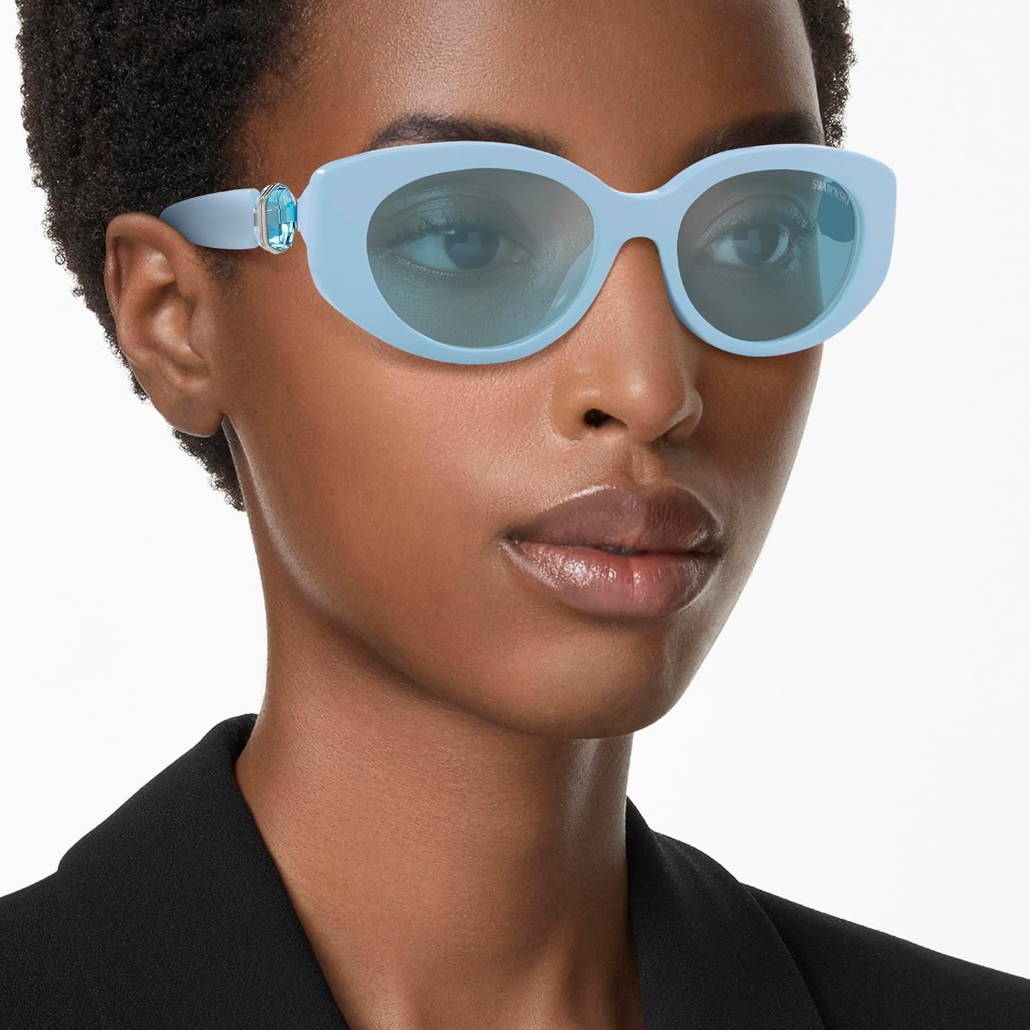 image:imageSwarovski womens Sk6002 Oval SunglassesLight BlueLight Blue Mirrored Silver