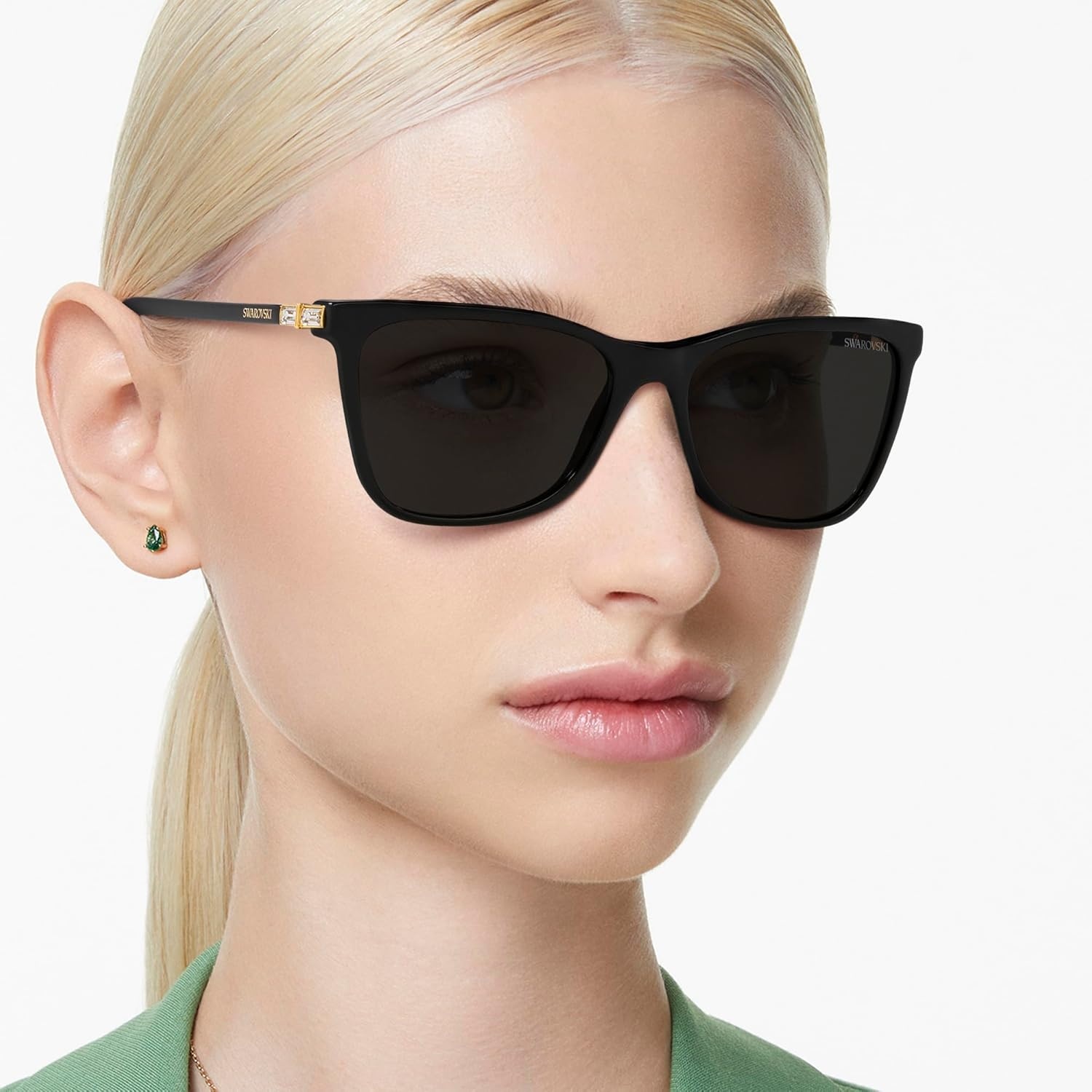 image:imageSwarovski womens Sk6004 Rectangular SunglassesBlackDark Grey