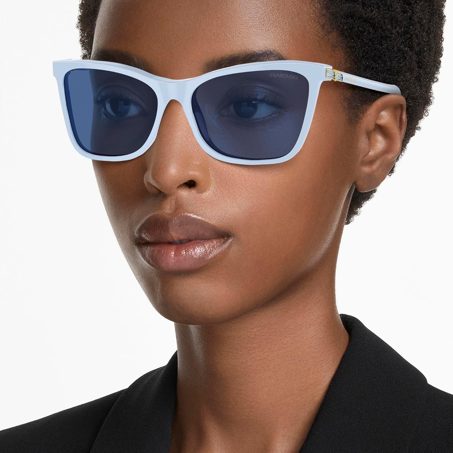 image:imageSwarovski womens Sk6004 Rectangular SunglassesClear BlueLight Blue Mirrored Silver