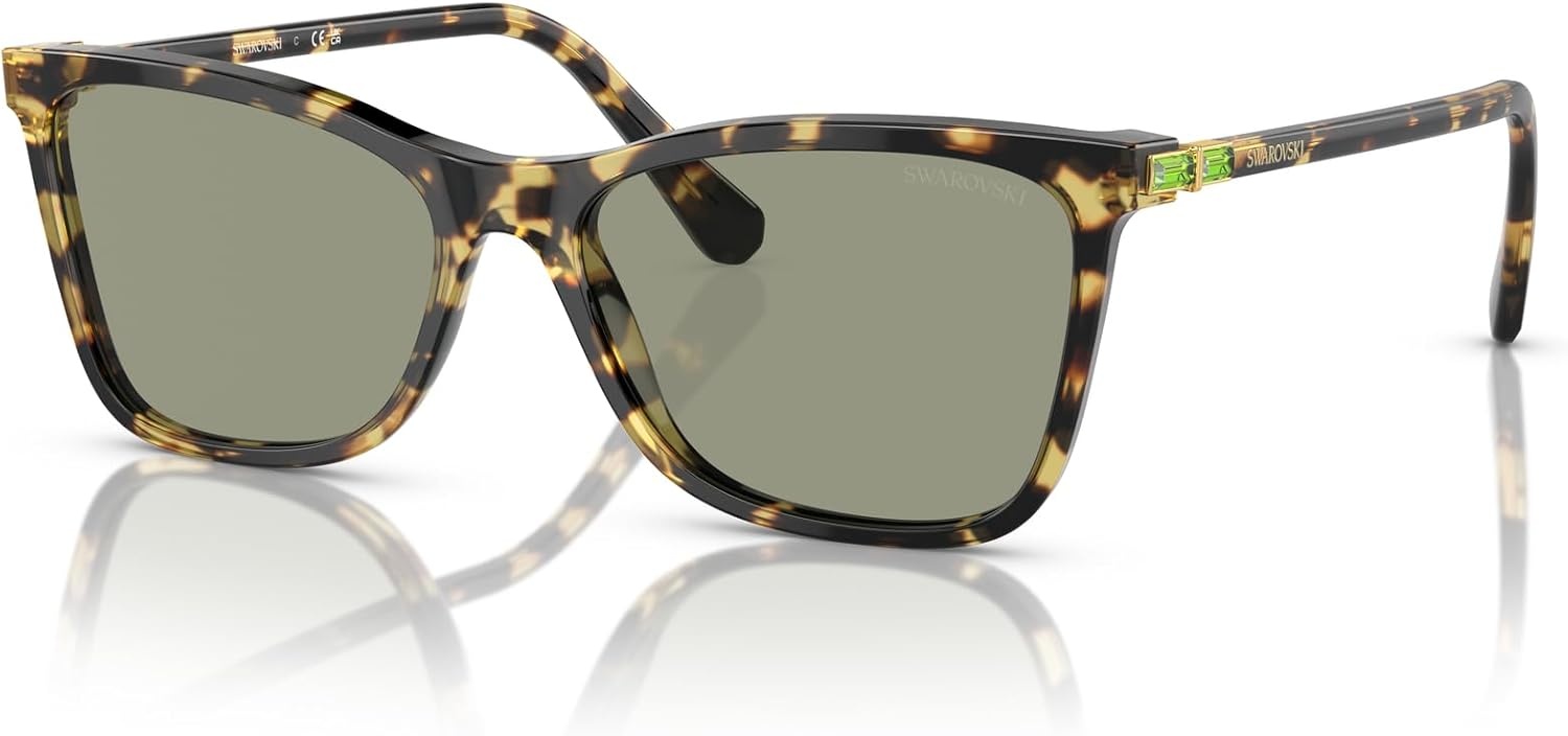 image:imageSwarovski womens Sk6004 Rectangular SunglassesHavanaDark Green