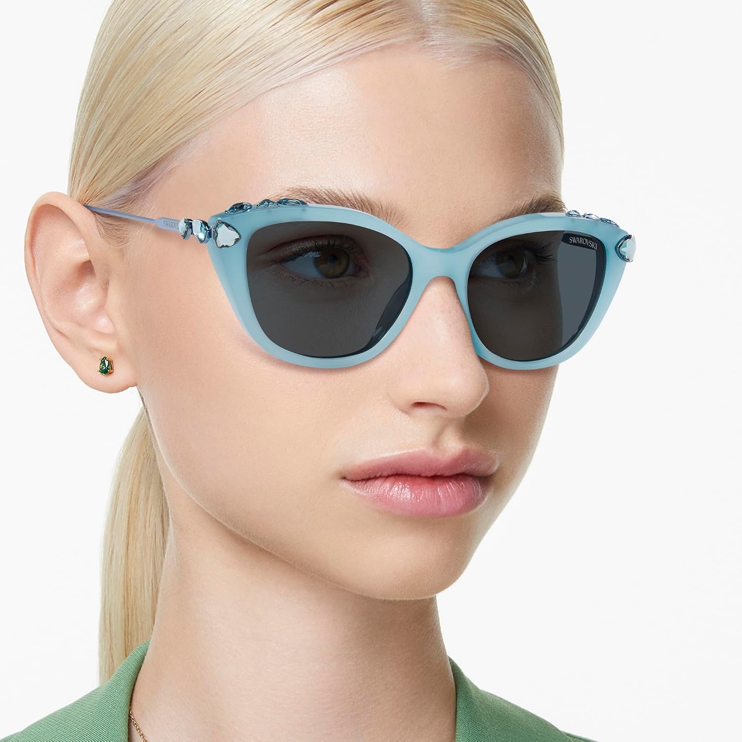 image:imageSwarovski womens Sk6010 Cat Eye SunglassesOpal Light BlueDark Grey